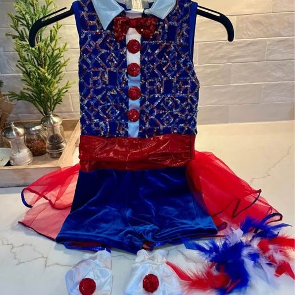 Custom Made Girls Patriotic Red White Blue Sequin Dance Costume